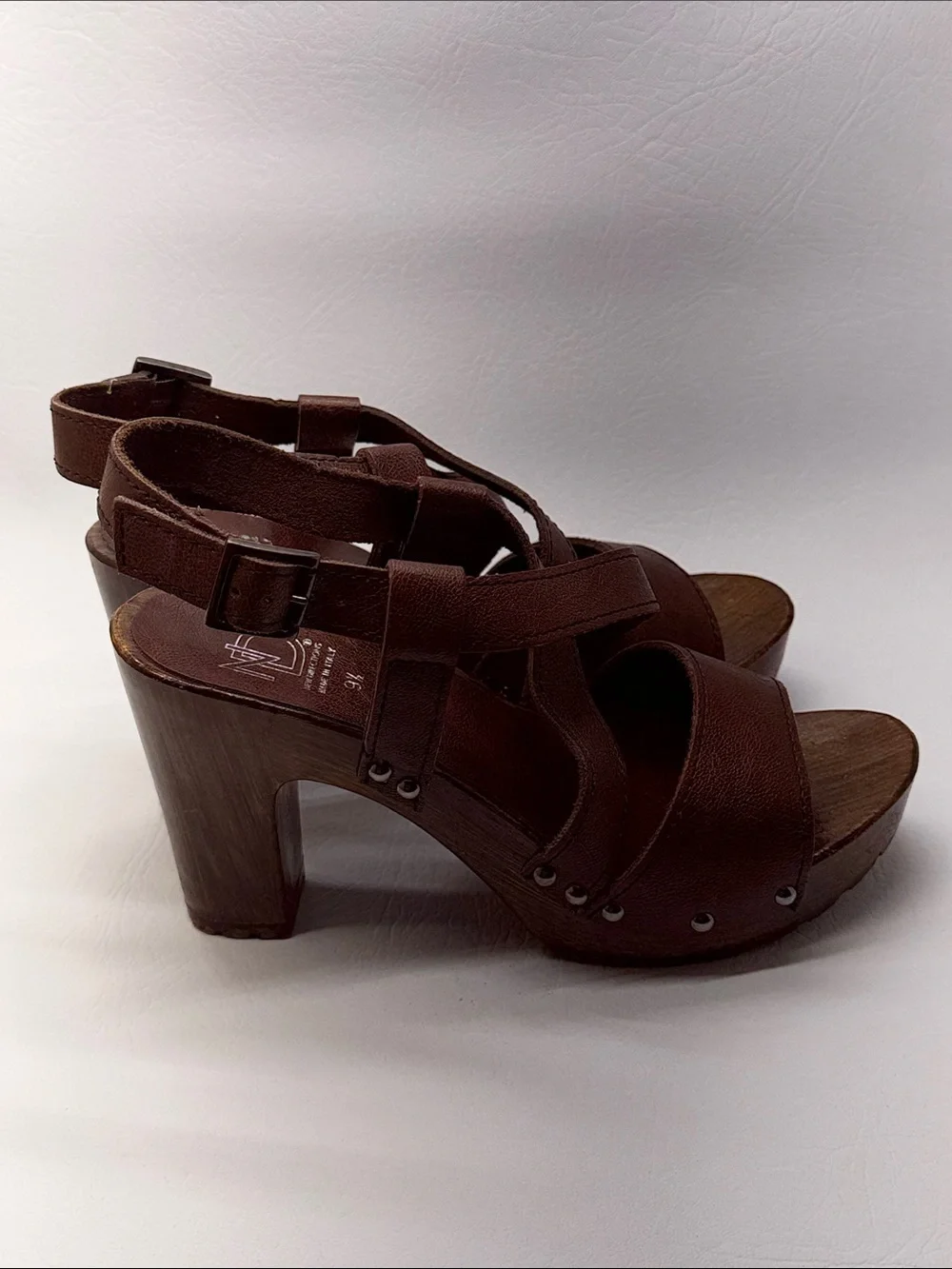 new directions Brown Leather Platform Sandals